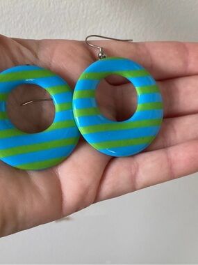 Blue and Green Striped Hoop Earrings